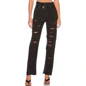 NWT AGOLDE Criss Cross Straight Jeans High Rise Denim Black Feverish 32